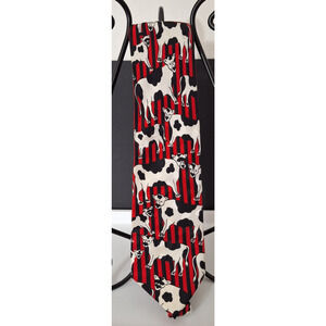 Vintage Addiction Black & White Cows on Red Necktie. 100% Silk